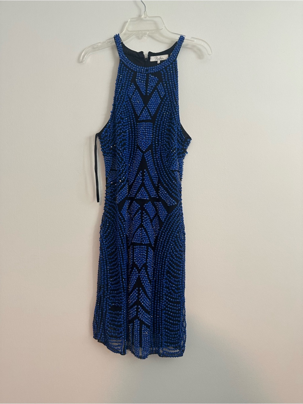 parker beaded blue dress